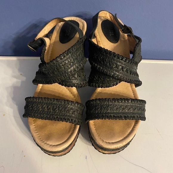 Fossil Bohemian Natural Black Leather Cork Heel Platform Sandal Size 6 - Picture 3 of 8